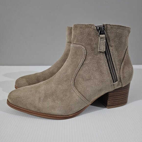 Johnston & Murphy Trista Ankle Bootie Womens 7 Taupe Suede Double Zip Low Heel - Picture 16 of 16